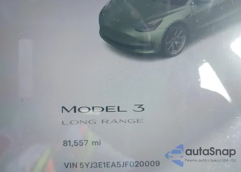 2018 Tesla Model 3 Long Range/Mid Range z USA, uszkodzony, nr VIN 5YJ3E1EA5JF020009